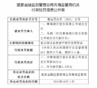 青海银行合计被罚35.5万元：因承兑保证金来源于银行信贷资金等