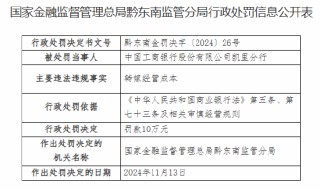 工商银行凯里分行因转嫁经营成本被罚10万元