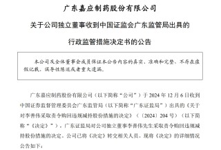 嘉应制药独董当选不足一周后，违规减持公司股票，亏损6279元！监管：责令购回