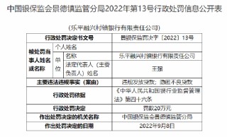 乐平融兴村镇银行被罚20万元：因违规发放贷款 隐匿不良贷款