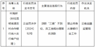 因贷款“三查”不到位，员工违规办理冒名贷款 昆明官渡农村合作银行一客户经理被禁业终身