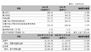 宁波银行公布2024年度业绩快报：实现净利润271.27亿元 同比增长6.23%