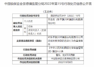 乐平融兴村镇银行被罚20万元：因违规发放贷款 隐匿不良贷款