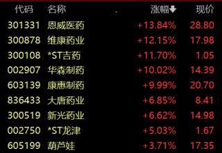 中医药产业迎重磅利好，中药板块表现活跃