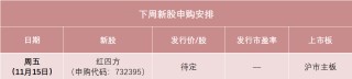 红四方下周打新，发行价可能在10元左右，或将成为今年以来发行价最低的主板新股之一，预计今年营收降1.76%