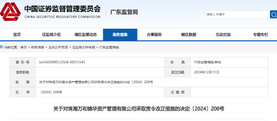 涉多项违规 珠海万和锦华资管被责令改正  第1张