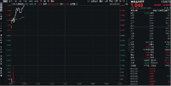 逆市涨超2%！有色龙头ETF（159876）霸居全市场ETF涨幅榜前十！铜、铝、黄金携手狂飙，紫金矿业涨逾4%  第1张