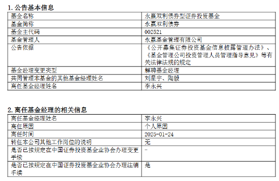 永赢基金副总李永兴离任！卸任7只产品基金经理 任期6年4个月  第2张