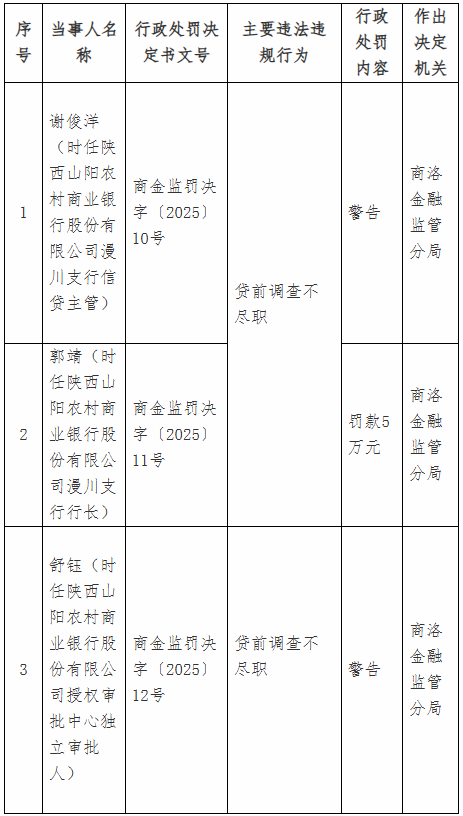 陕西山阳农村商业银行被罚85万元：因贷前调查不尽职等  第2张