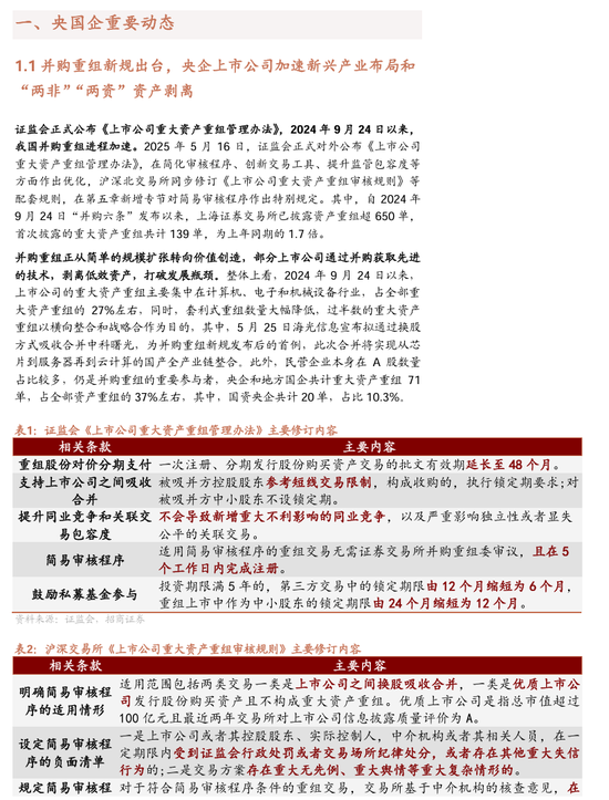 【招商证券林喜鹏】并购重组新规出台，央企上市公司加速新兴产业布局和“两非”“两资”资产剥离  第2张