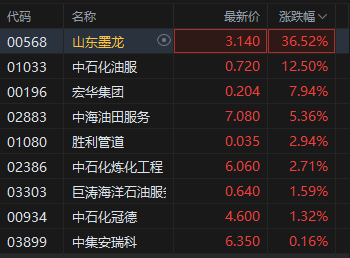 港股油气设备与服务板块大涨 山东墨龙涨超36% 中东风险持续升温  第2张